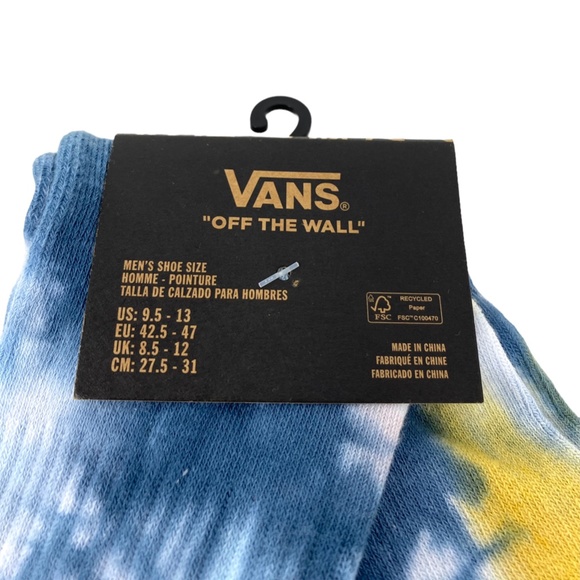 VANS Men's Seasonal Tie Dye Crew Sock Yellow Blue VN000678G5O - Picture 3 of 5